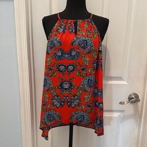 Collective Concepts Orange and Blue Asymmetrical Sleeveless Blouse